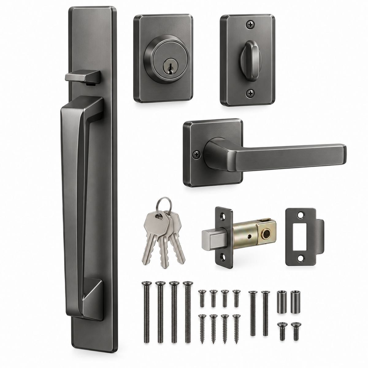 Tapered Graphite Entry Handleset with Matching Deadbolt