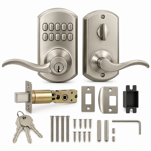Brushed Nickel Mechanical Keypad Entry Lock Set