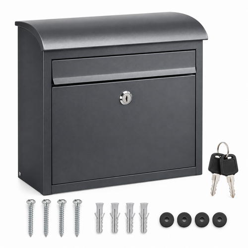Curved-Lip Locking Wall Mailbox in Satin Charcoal