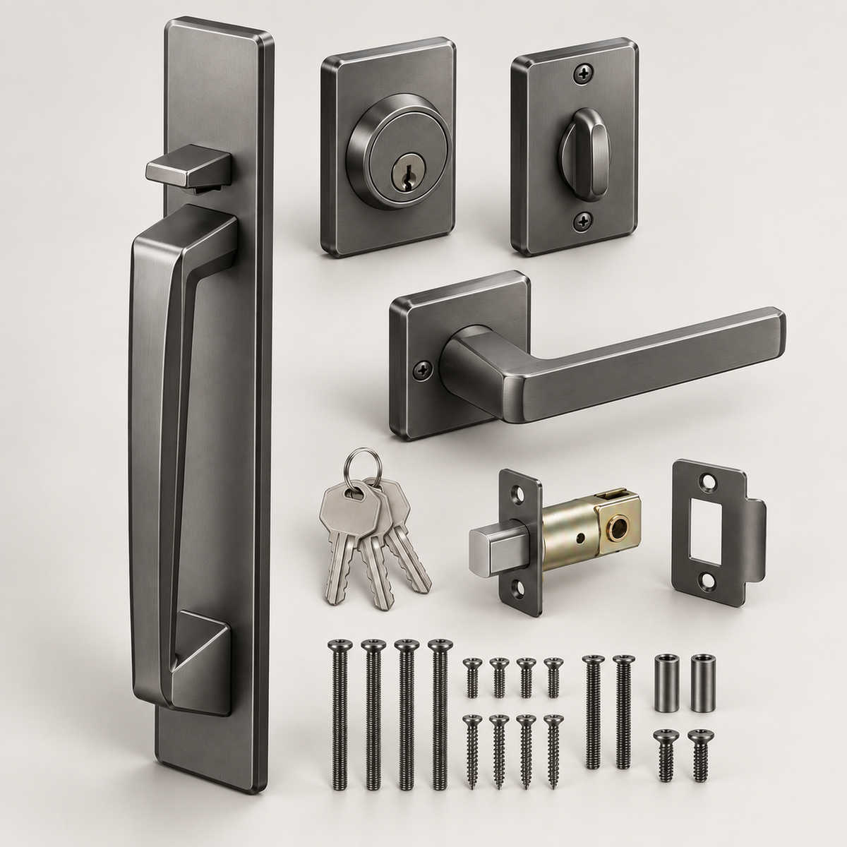 Tapered Graphite Entry Handleset with Matching Deadbolt