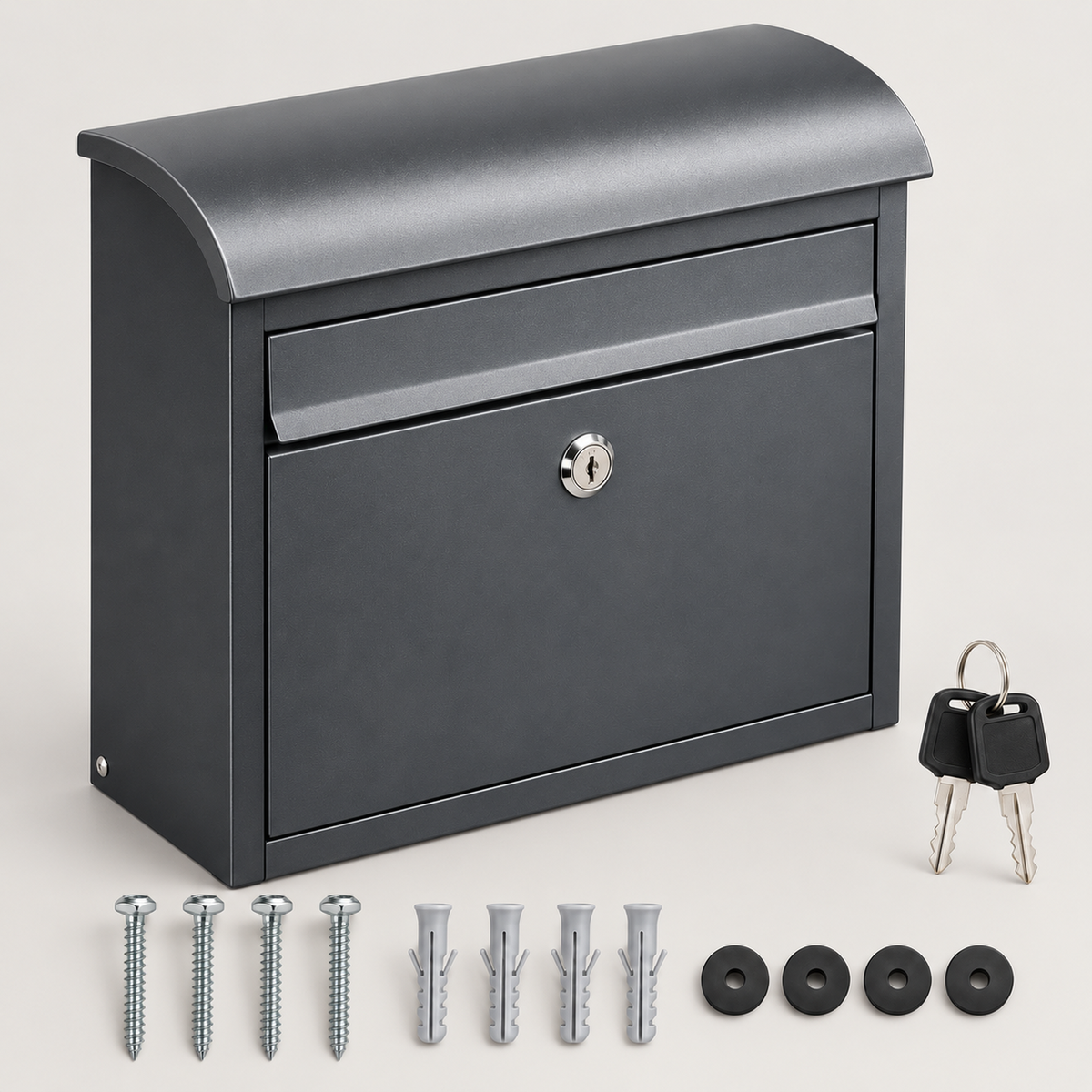 Curved-Lip Locking Wall Mailbox in Satin Charcoal