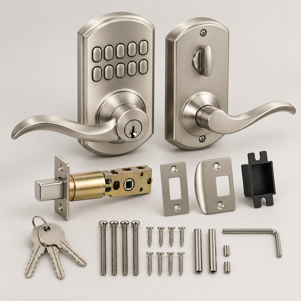 Brushed Nickel Mechanical Keypad Entry Lock Set