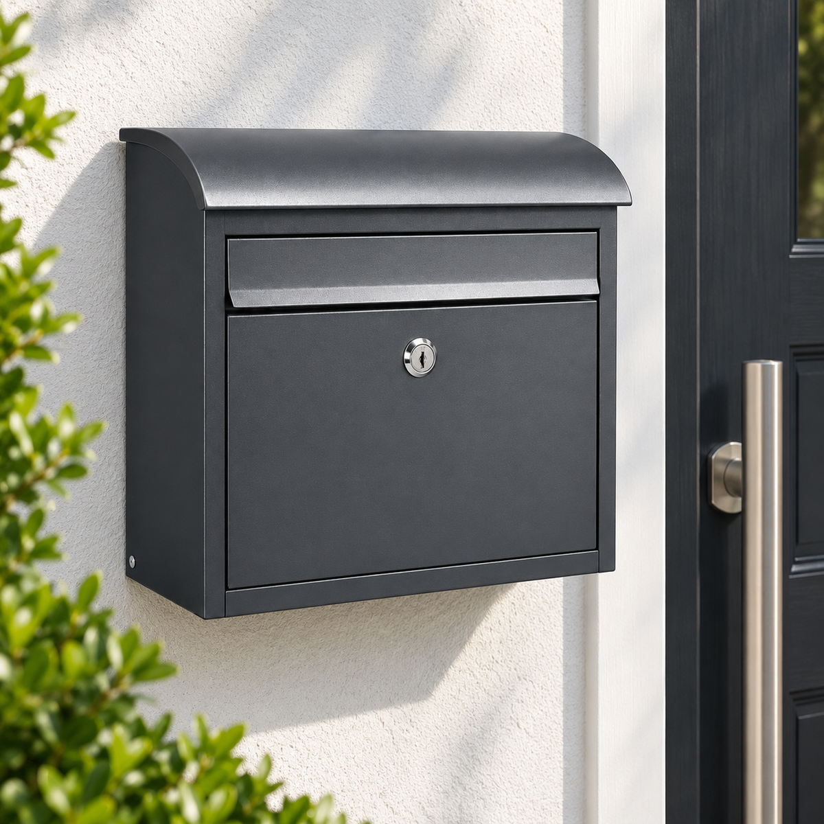 Curved-Lip Locking Wall Mailbox in Satin Charcoal