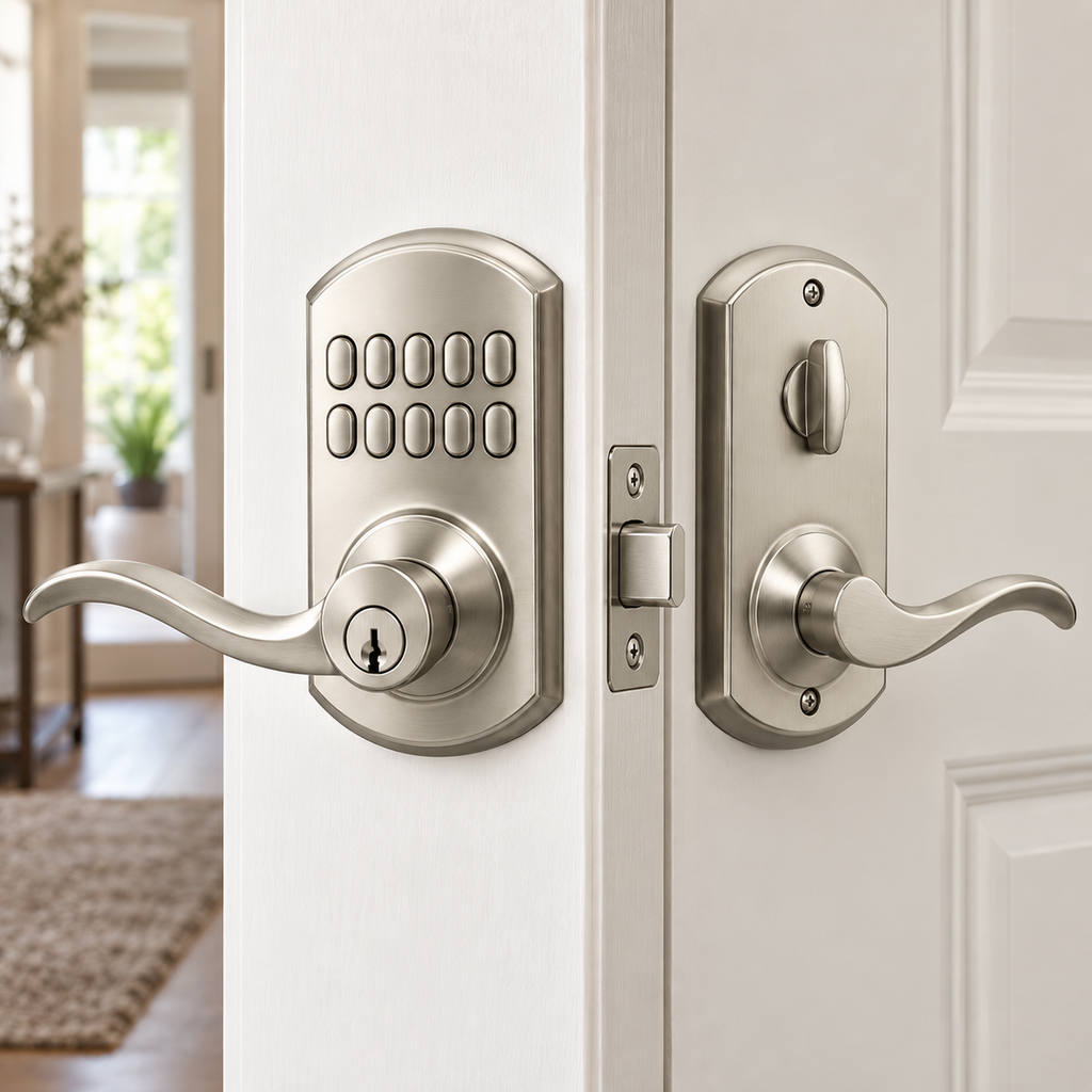 Brushed Nickel Mechanical Keypad Entry Lock Set