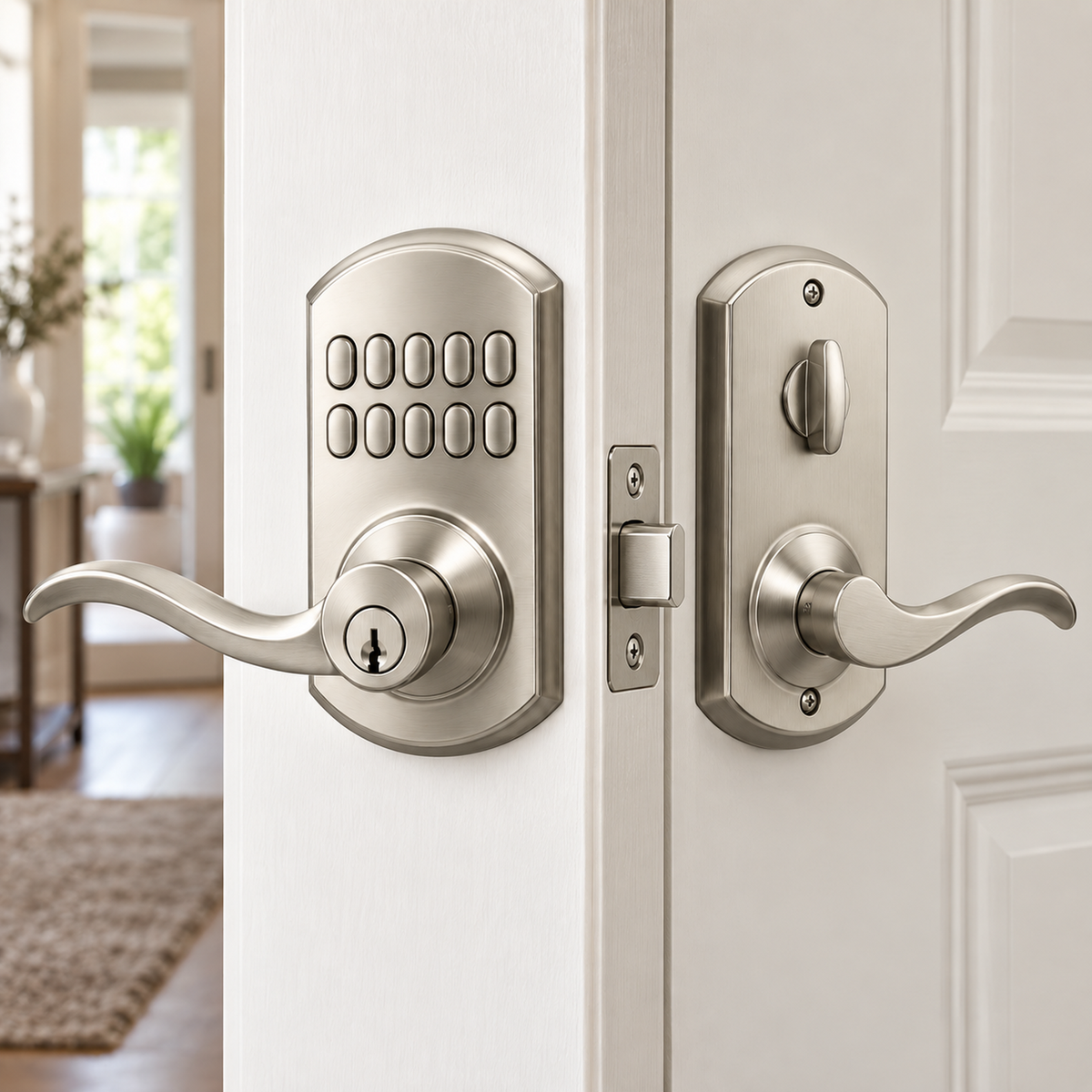 Brushed Nickel Mechanical Keypad Entry Lock Set