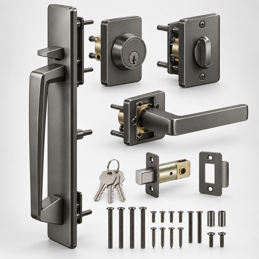 Tapered Graphite Entry Handleset with Matching Deadbolt