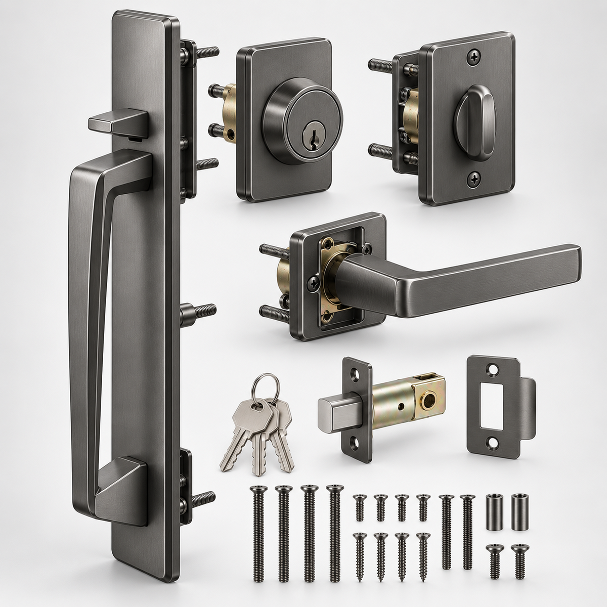 Tapered Graphite Entry Handleset with Matching Deadbolt