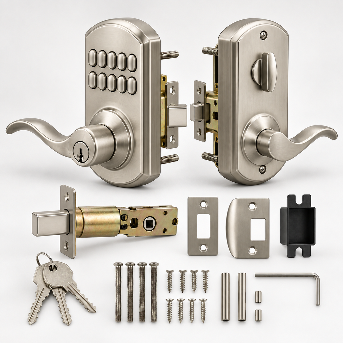 Brushed Nickel Mechanical Keypad Entry Lock Set