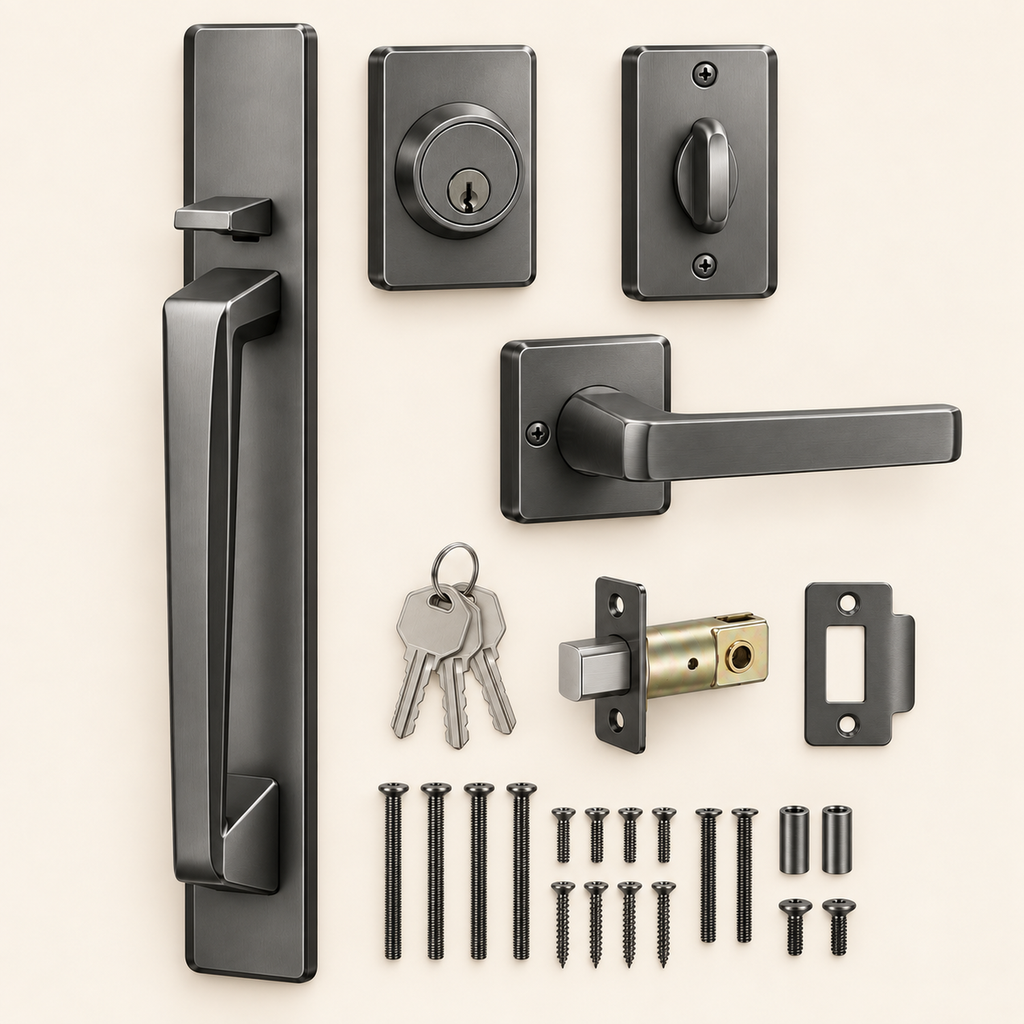 Tapered Graphite Entry Handleset with Matching Deadbolt