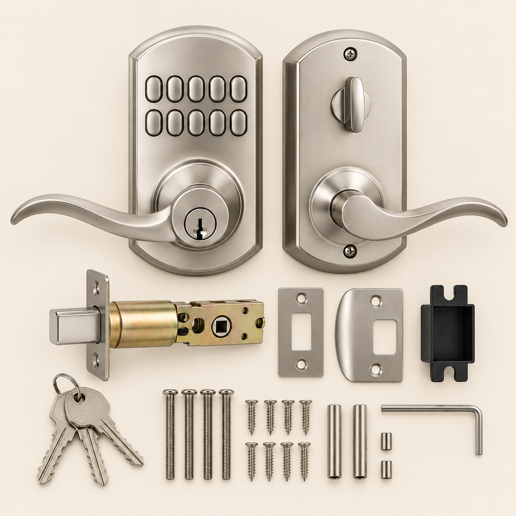 Brushed Nickel Mechanical Keypad Entry Lock Set